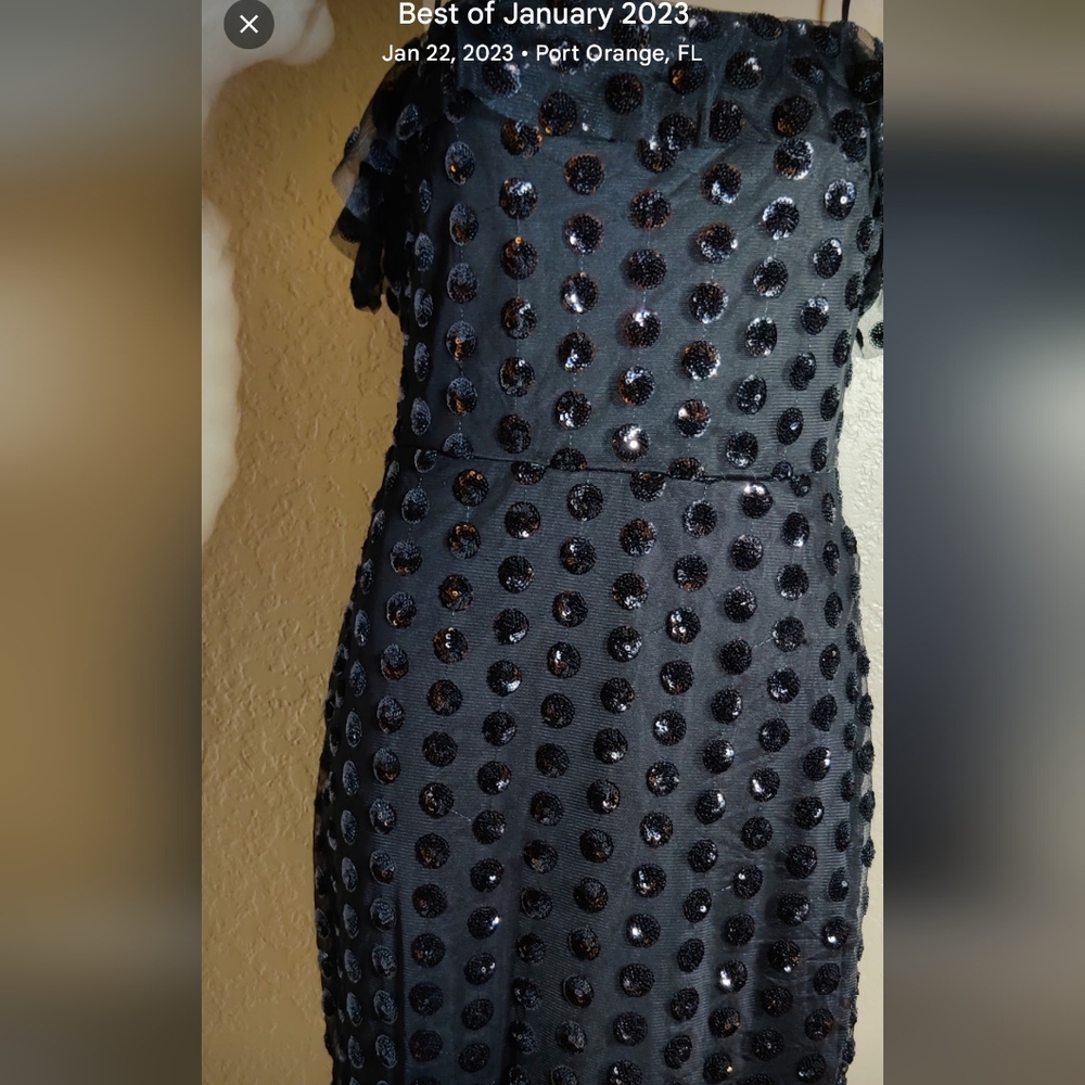 Black mesh and sequin ruffled dress - Picture 7 of 16